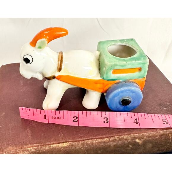 Ceramic Lusterware Goat Cart Pin Cushion | Japan | Lusterware | Goat Pin Cushion - Picture 3 of 9